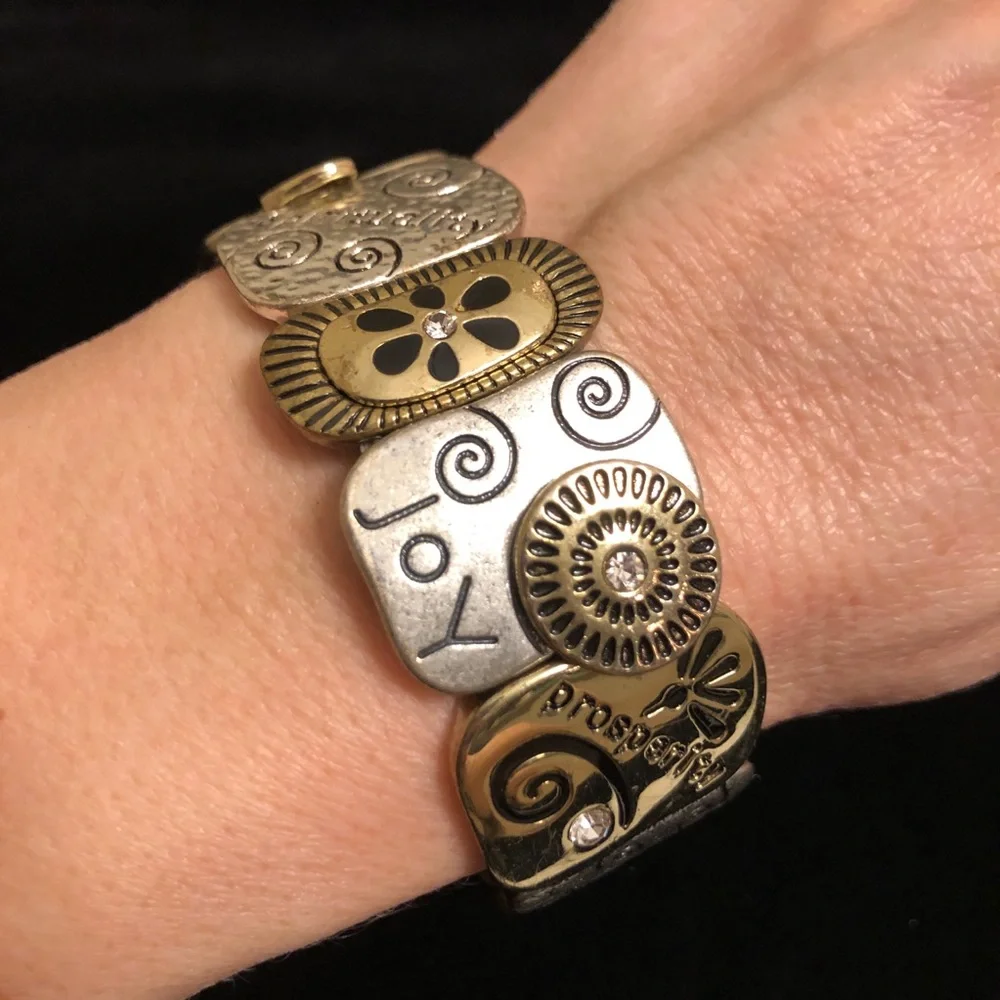 Mixed Metal Spiral Pattern Inspirational Statement Bracelet